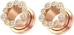 Tunnel Plug Earrings, Stainless Steel Earring Gauges for Women with Cubic Zirconia Unisex Piercing Gauge Earrings 2pcs