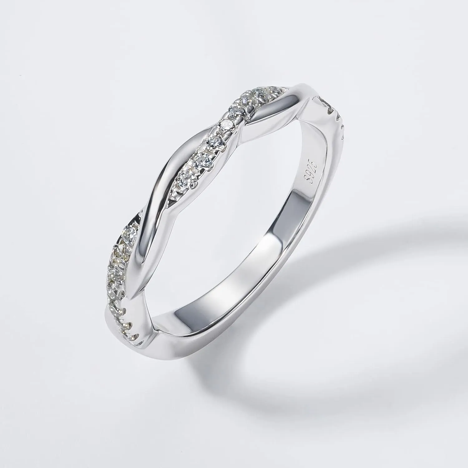 Twisted Vine Infinity Moissanite Eternity Rings D color VVS1 Moissanite Pave Set Wedding Band Ring Guard Enhancer for Women Platinum-Plated Silver Promise Anniversary Engagement Band