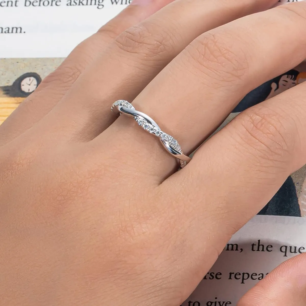 Twisted Vine Infinity Moissanite Eternity Rings D color VVS1 Moissanite Pave Set Wedding Band Ring Guard Enhancer for Women Platinum-Plated Silver Promise Anniversary Engagement Band
