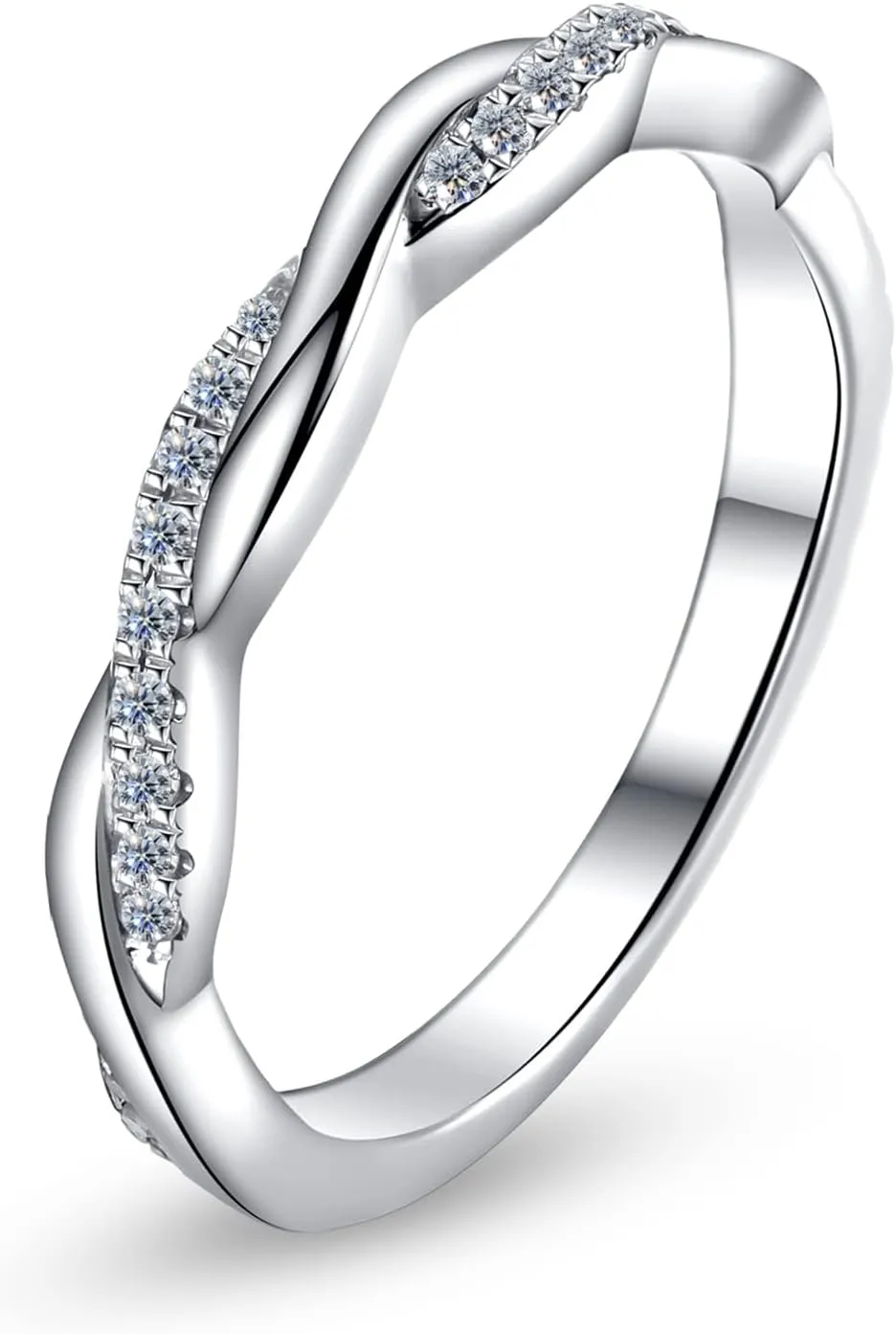 Twisted Vine Infinity Moissanite Eternity Rings D color VVS1 Moissanite Pave Set Wedding Band Ring Guard Enhancer for Women Platinum-Plated Silver Promise Anniversary Engagement Band