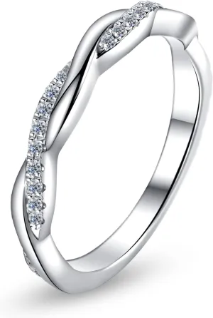 Twisted Vine Infinity Moissanite Eternity Rings D color VVS1 Moissanite Pave Set Wedding Band Ring Guard Enhancer for Women Platinum-Plated Silver Promise Anniversary Engagement Band