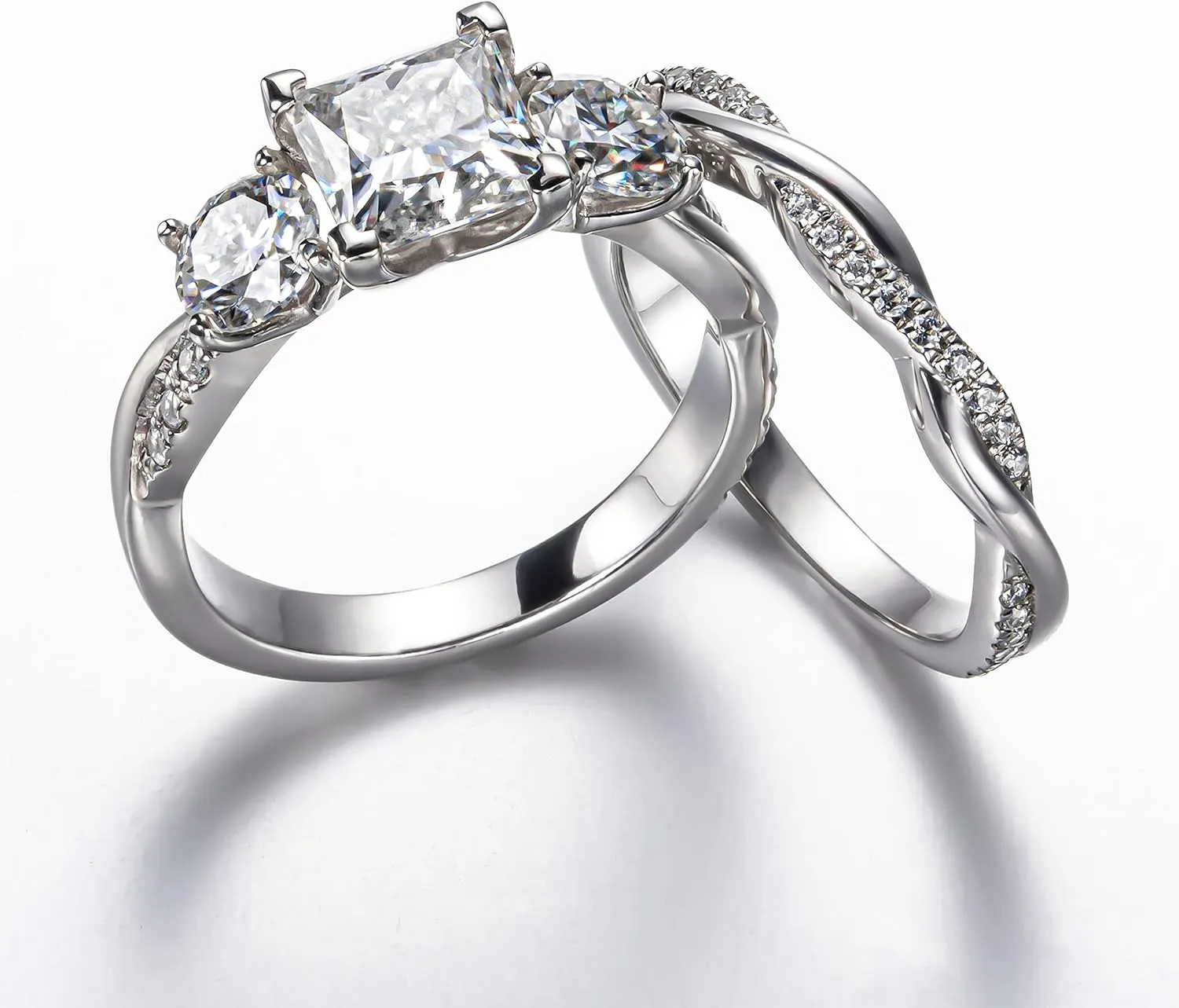 Twisted Vine Infinity Moissanite Eternity Rings D color VVS1 Moissanite Pave Set Wedding Band Ring Guard Enhancer for Women Platinum-Plated Silver Promise Anniversary Engagement Band