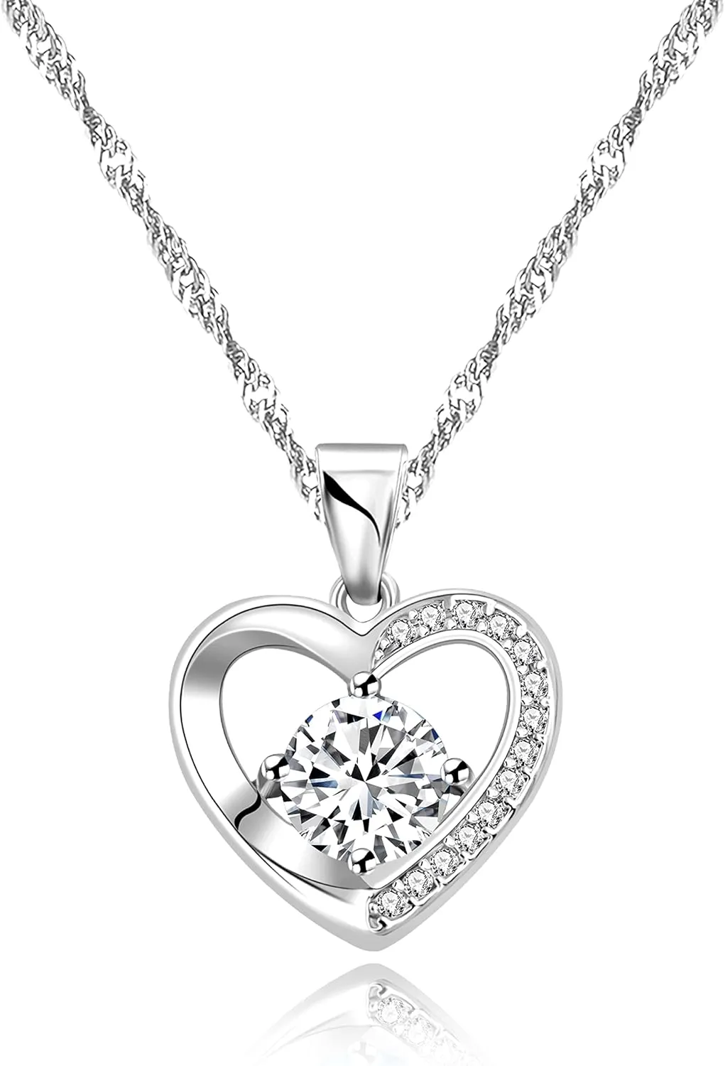 Uloveido Platinum Plated Heart-shaped Pendant Necklace with Cubic Zirconia,Birthday Valentines Day Jewelry Gift for Women Girls Y1898