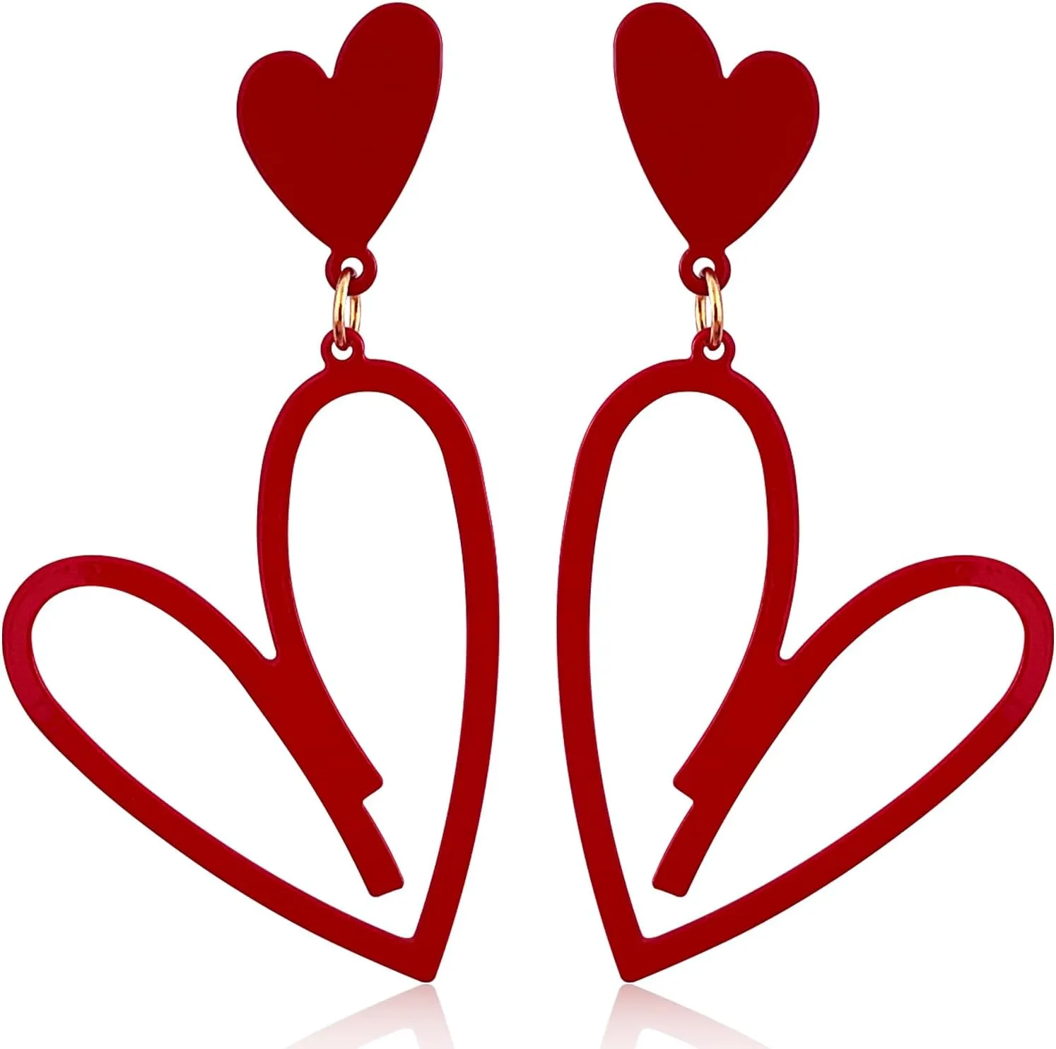 Unique Minimalist Large Heart Hollowed Out Double Layer Alloy Stud Earrings Creative Exquisite Colorful Love Heart Dangle Drop Earrings for Women Jewelry Gifts