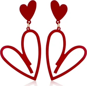 Unique Minimalist Large Heart Hollowed Out Double Layer Alloy Stud Earrings Creative Exquisite Colorful Love Heart Dangle Drop Earrings for Women Jewelry Gifts
