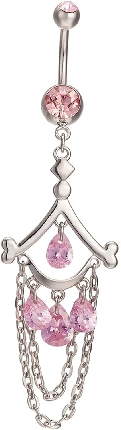 Valentine Gifts for Women, Navel Rings Surgical Steel Cubic Zirconia Silver Tassel Eye 5.75G for Women Girls Body Piercing Jewelry