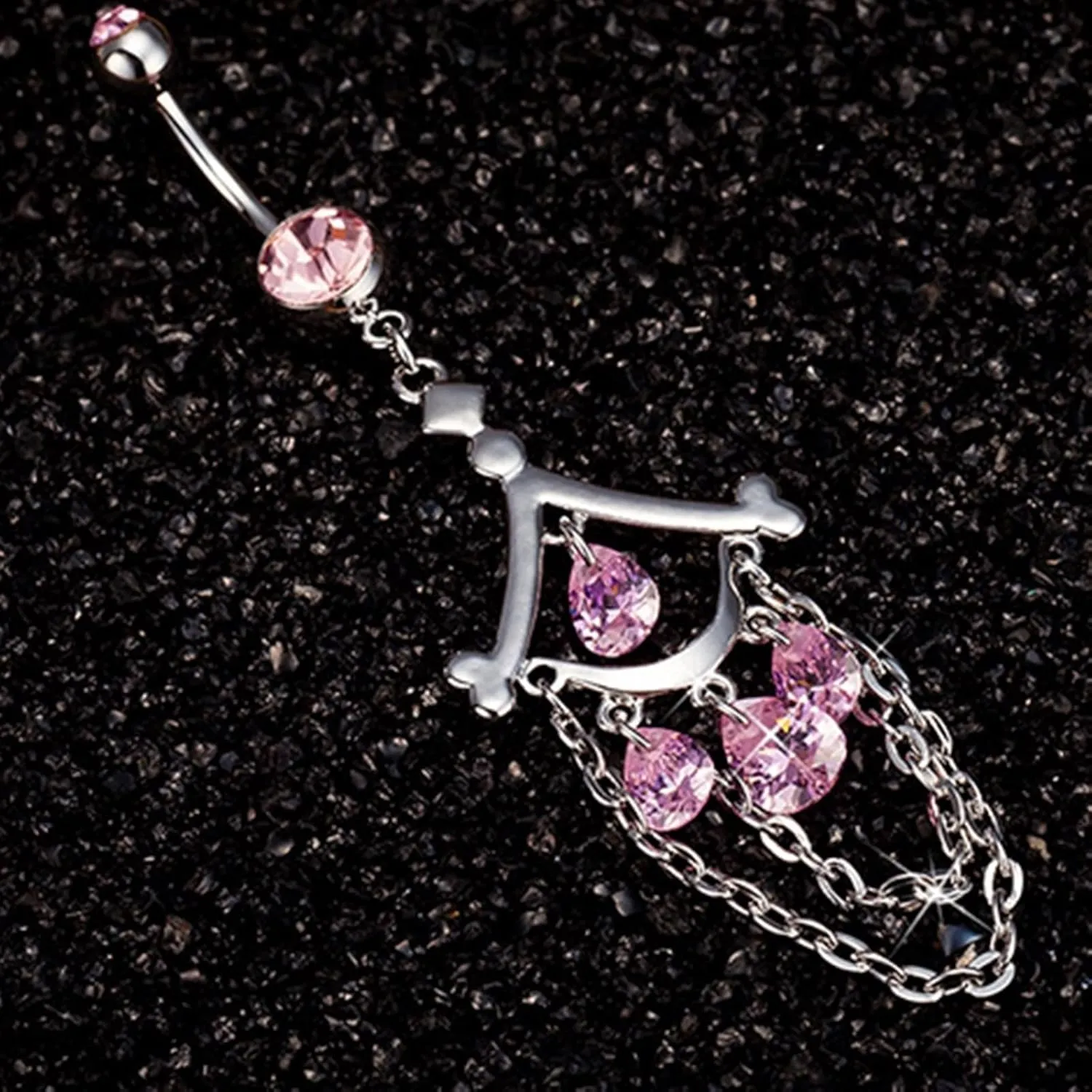 Valentine Gifts for Women, Navel Rings Surgical Steel Cubic Zirconia Silver Tassel Eye 5.75G for Women Girls Body Piercing Jewelry
