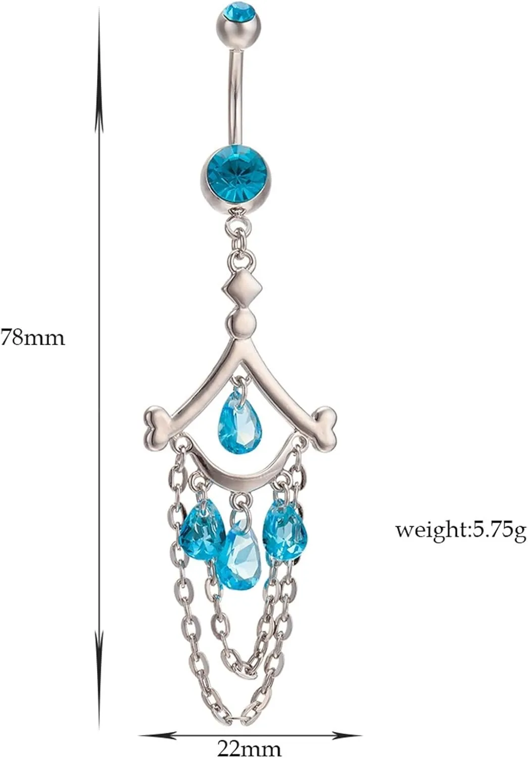 Valentine Gifts for Women, Navel Rings Surgical Steel Cubic Zirconia Silver Tassel Eye 5.75G for Women Girls Body Piercing Jewelry