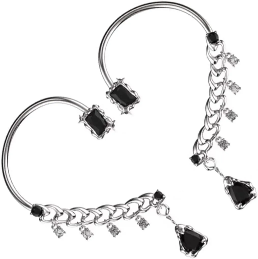 VALICLUD Fashionable Punk Ear Cuff Earrings 2pcs Cartilage Clip Wrap Crawler Gothic Style Metal Ear Cuff for Women Non-piercing Dress Earrings