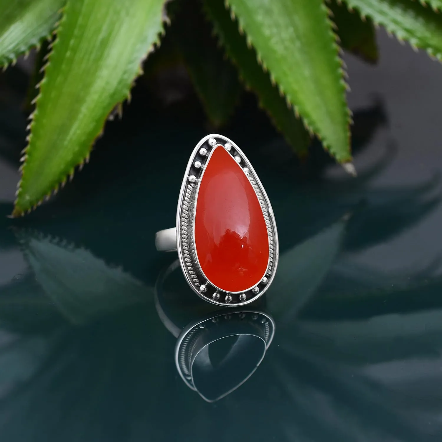 Veracity Jewelry Sterling Silver Gemstone Statement Rings  Jewelry For Women Birthday Anniversary Wife Mom Girlfriend Sister  Vintage Boho Style Handmade Gifts (Carnelian)