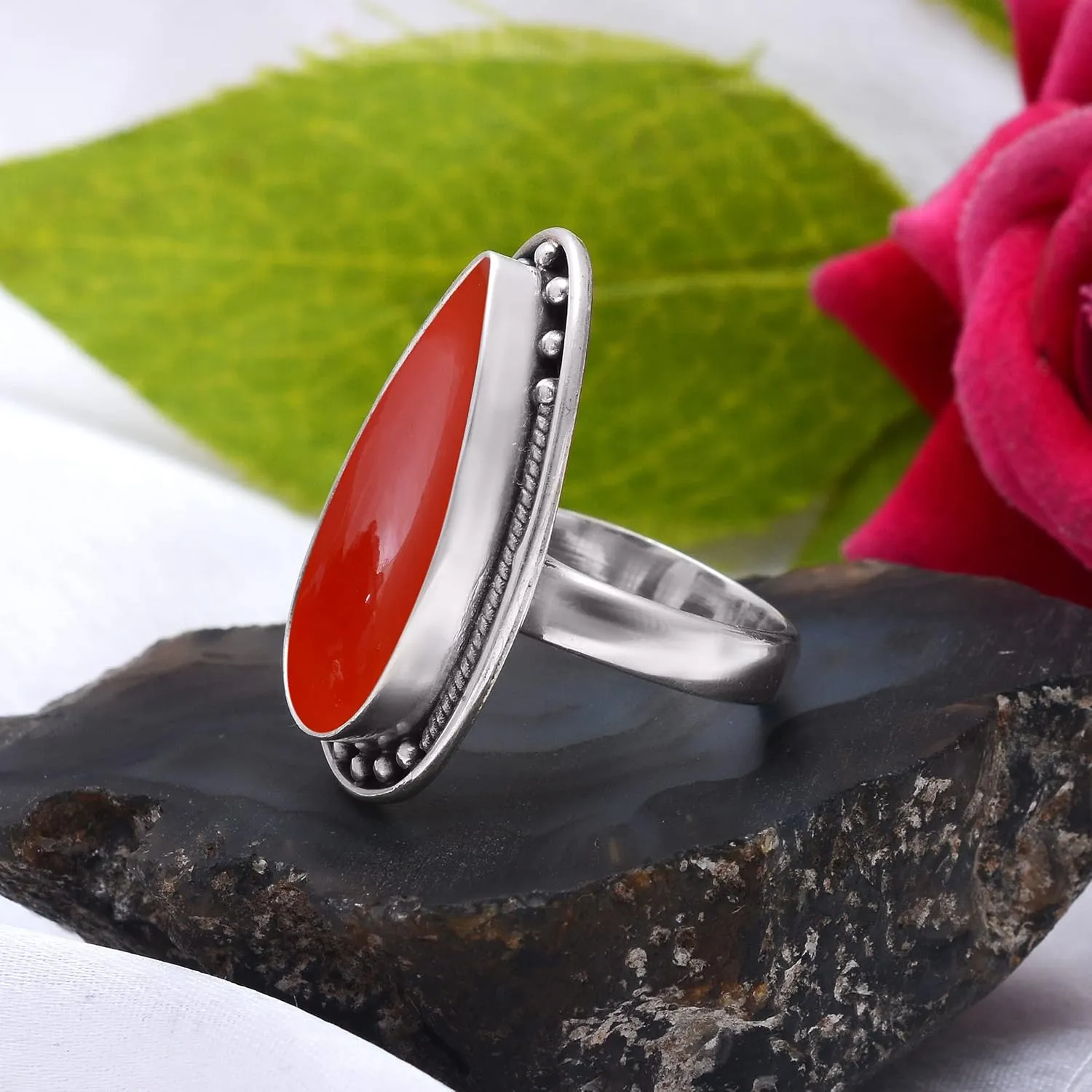 Veracity Jewelry Sterling Silver Gemstone Statement Rings  Jewelry For Women Birthday Anniversary Wife Mom Girlfriend Sister  Vintage Boho Style Handmade Gifts (Carnelian)