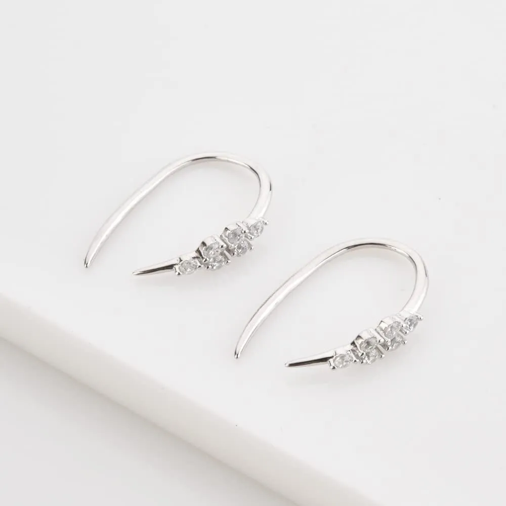 VIFE 925 Sterling Silver Pull Through Threader Hoop Earrings Drops for Women Cubic Zirconia Upside Down Open Hoop Earrings