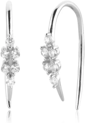 VIFE 925 Sterling Silver Pull Through Threader Hoop Earrings Drops for Women Cubic Zirconia Upside Down Open Hoop Earrings