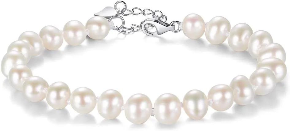 VIKI LYNN AAA 7-8mm Freshwater Cultured Pearl Bracelets for Women Adjustable Chain 7 inch