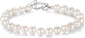VIKI LYNN AAA 7-8mm Freshwater Cultured Pearl Bracelets for Women Adjustable Chain 7 inch