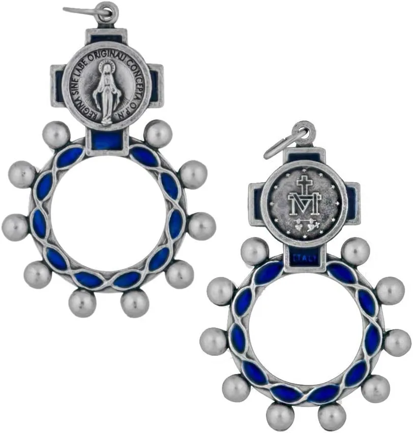 VILLAGE GIFT IMPORTERS Rosary Rings | 4 Styles with Colored Enamel | Holy Figures and Saints Finger Rosary | Carded and Modern | Christian Jewelry (Miraculous Medal - Blue Enamel)