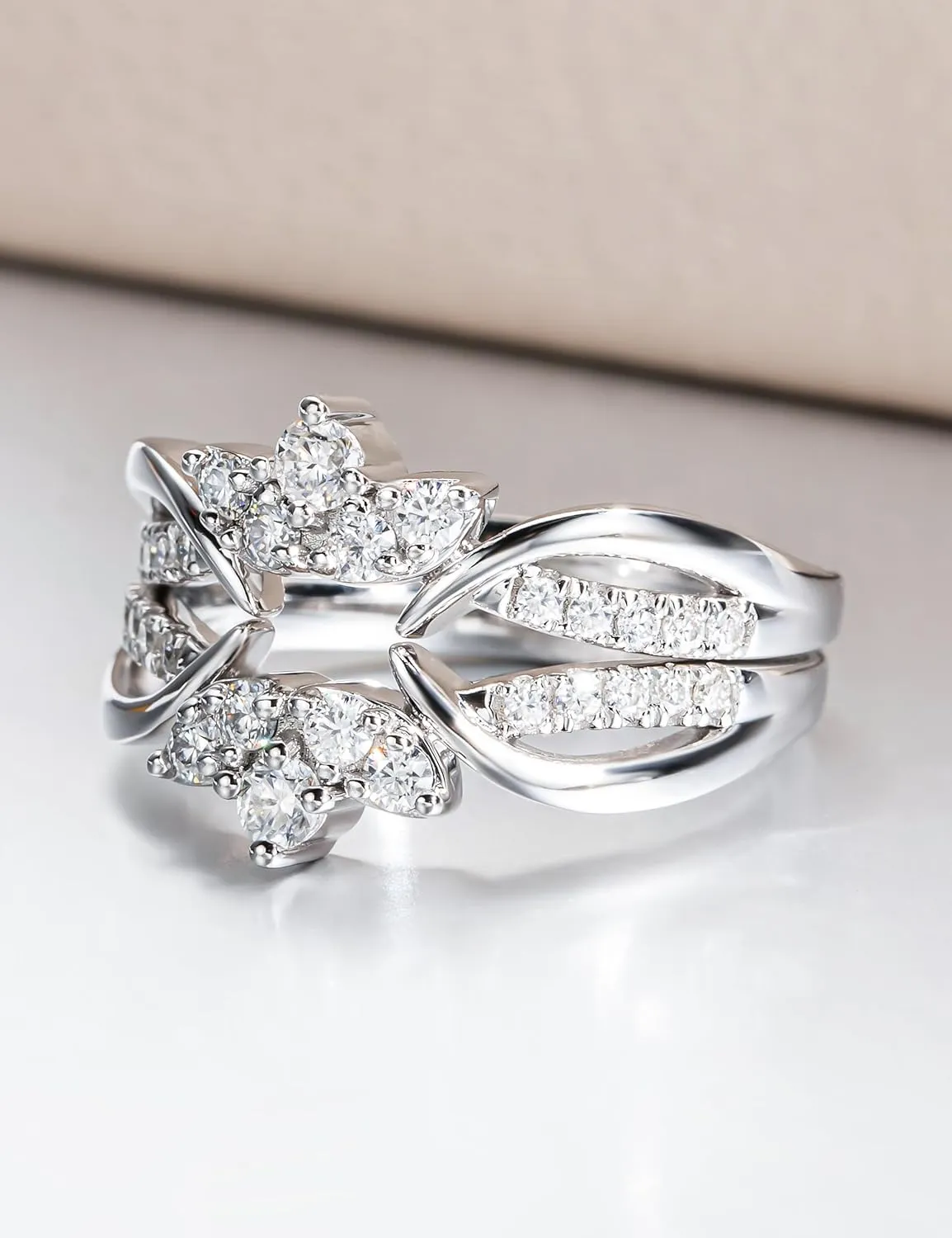 Vine Moissanite Ring Enhancers 2 pieces Wrap Guard for Moissanite Engagement Anniversary Ring Platinum-Plated Silver Curved Eternity Wedding Bands for Women Stacking Rings