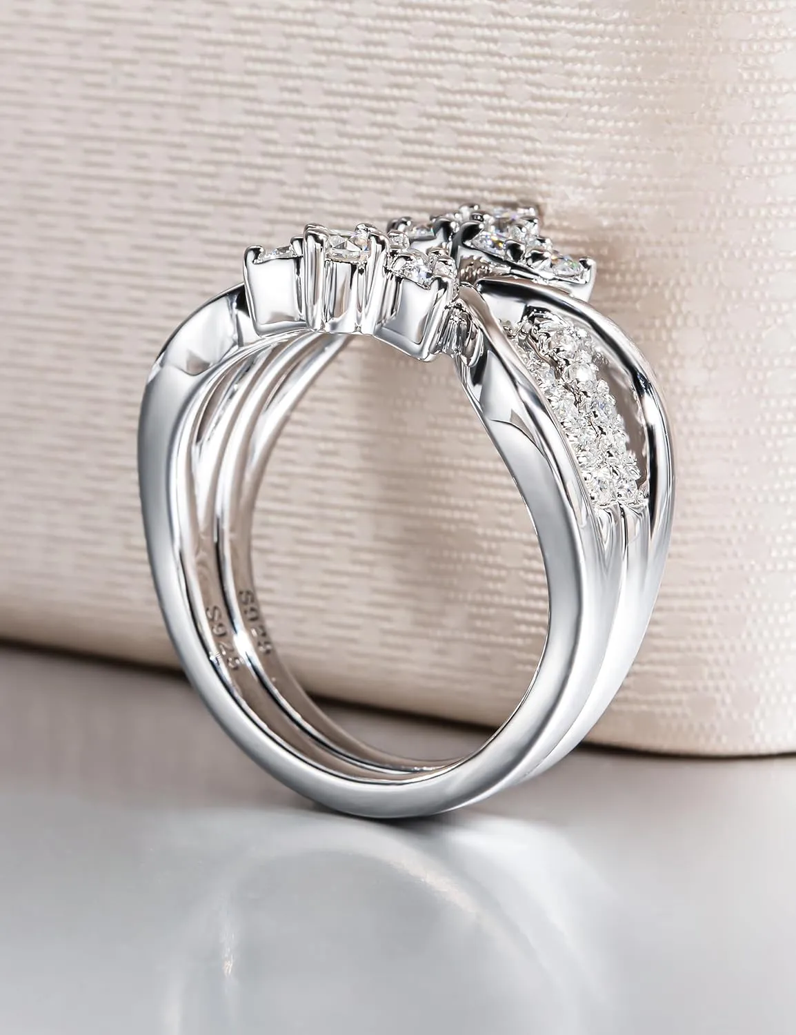 Vine Moissanite Ring Enhancers 2 pieces Wrap Guard for Moissanite Engagement Anniversary Ring Platinum-Plated Silver Curved Eternity Wedding Bands for Women Stacking Rings