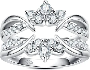 Vine Moissanite Ring Enhancers 2 pieces Wrap Guard for Moissanite Engagement Anniversary Ring Platinum-Plated Silver Curved Eternity Wedding Bands for Women Stacking Rings