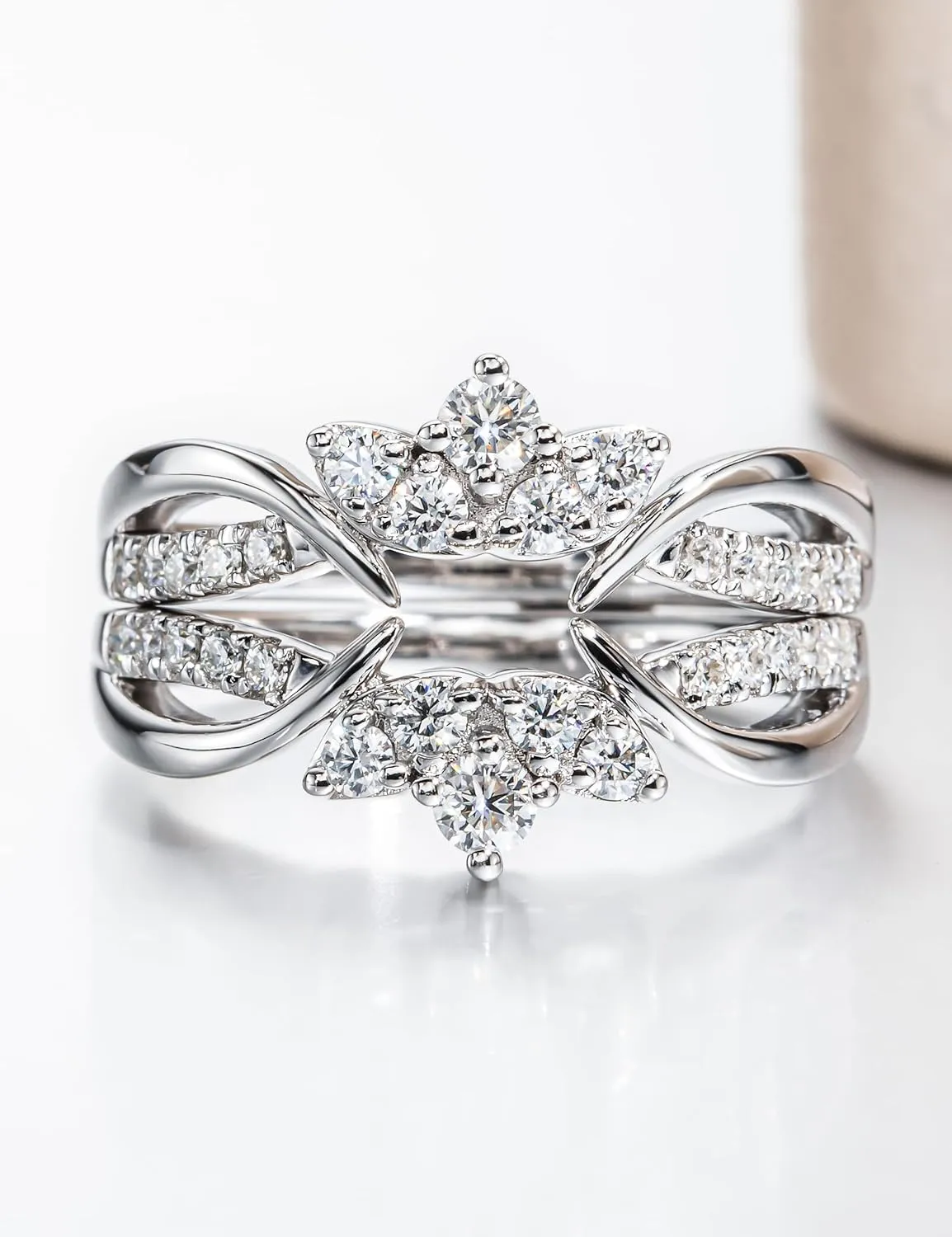 Vine Moissanite Ring Enhancers 2 pieces Wrap Guard for Moissanite Engagement Anniversary Ring Platinum-Plated Silver Curved Eternity Wedding Bands for Women Stacking Rings
