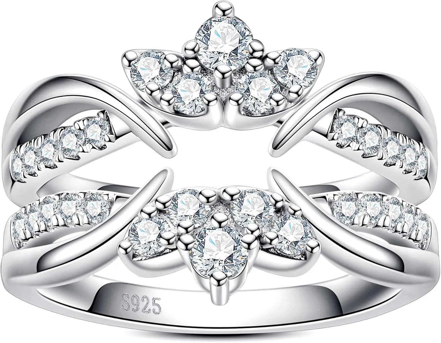 Vine Moissanite Ring Enhancers 2 pieces Wrap Guard for Moissanite Engagement Anniversary Ring Platinum-Plated Silver Curved Eternity Wedding Bands for Women Stacking Rings
