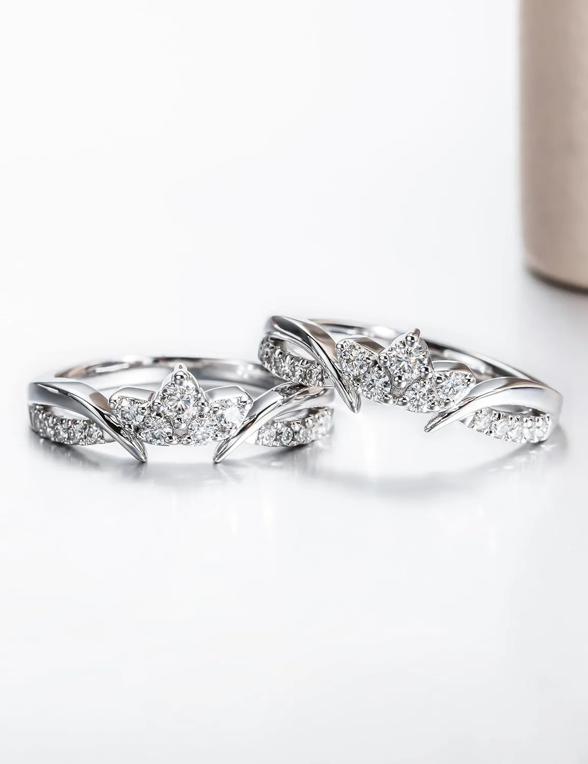 Vine Moissanite Ring Enhancers 2 pieces Wrap Guard for Moissanite Engagement Anniversary Ring Platinum-Plated Silver Curved Eternity Wedding Bands for Women Stacking Rings
