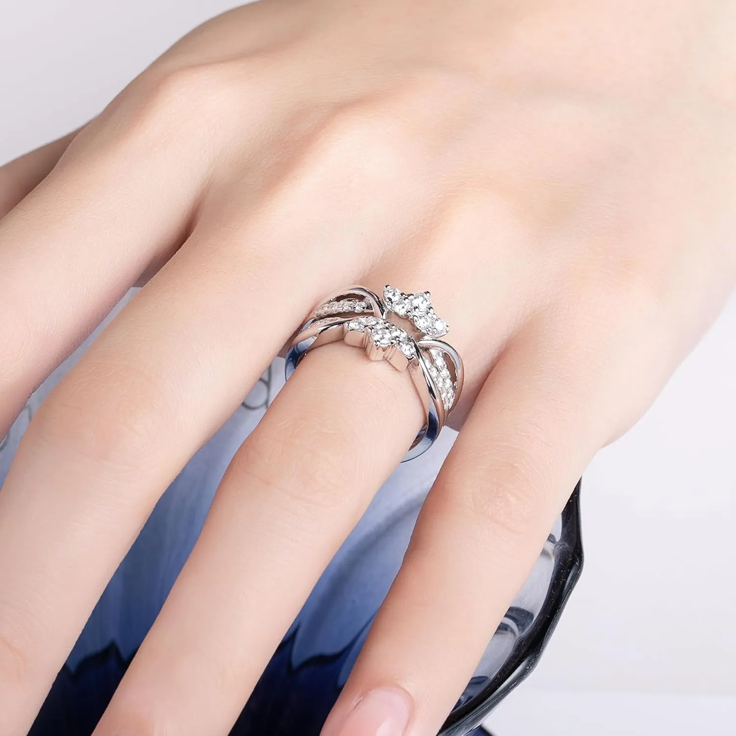 Vine Moissanite Ring Enhancers 2 pieces Wrap Guard for Moissanite Engagement Anniversary Ring Platinum-Plated Silver Curved Eternity Wedding Bands for Women Stacking Rings