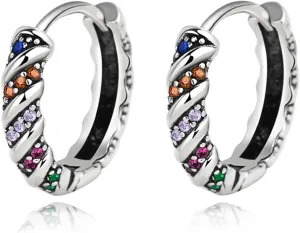 Vintage Rainbow Hoop Earrings Silver Colorful Cubic Zirconia Cartilage Cuff Hoop Earrings Hypoallergenic Multicolor CZ Tiny Piercing Huggie Jewelry for Women Daughter Birthday Gifts