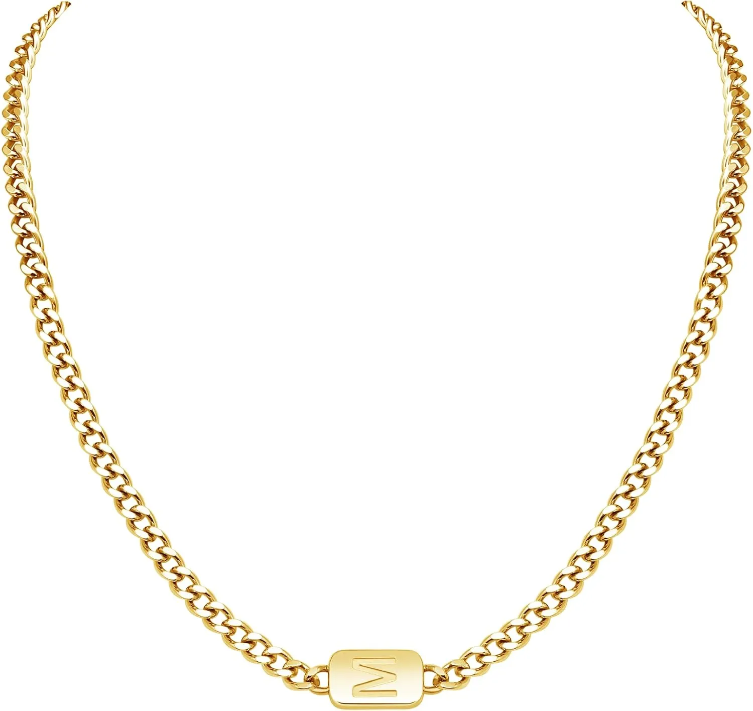 VNOX Silver/Gold/Black Initial Necklace for Men - A-Z Letter Necklaces Cuban Link Chain Pendant Neckless for Mens Womens Valentines Day Christmas Birthday Jewelry Gift