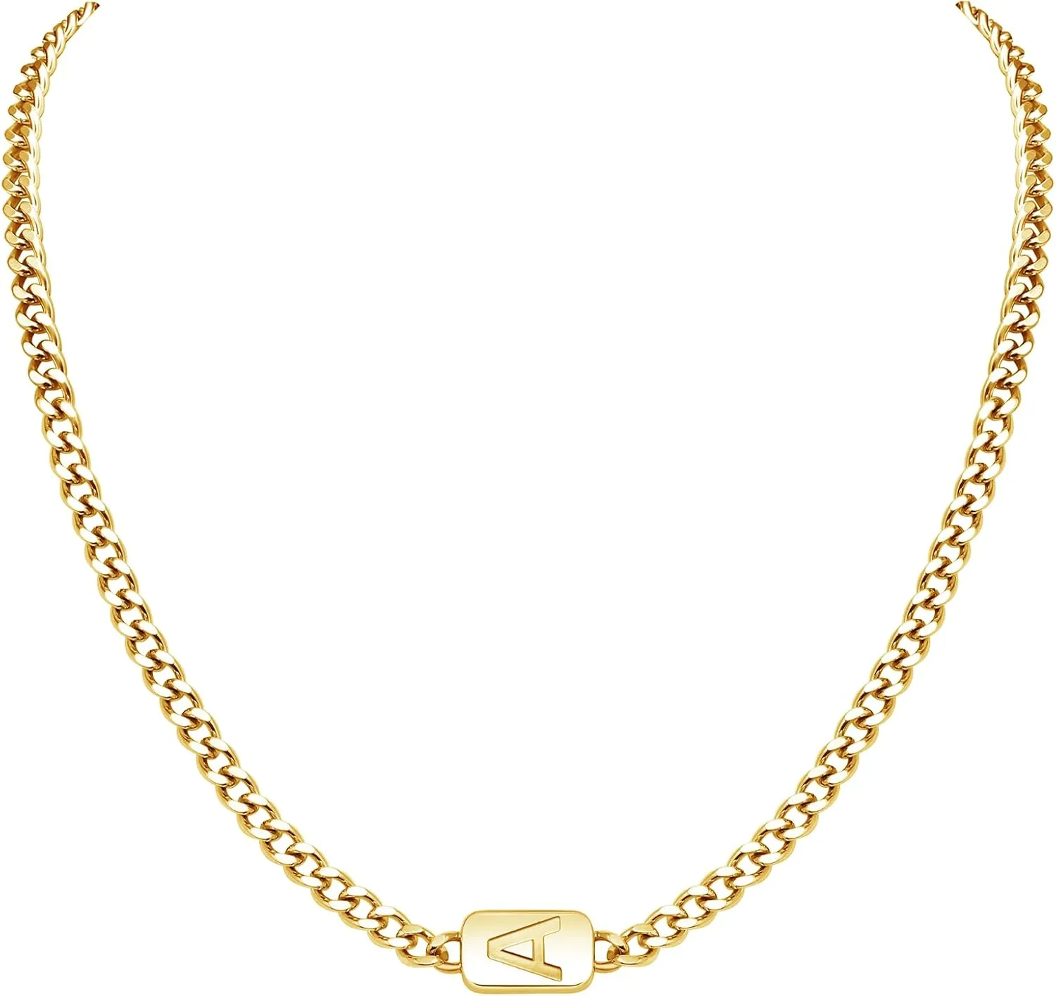 VNOX Silver/Gold/Black Initial Necklace for Men - A-Z Letter Necklaces Cuban Link Chain Pendant Neckless for Mens Womens Valentines Day Christmas Birthday Jewelry Gift