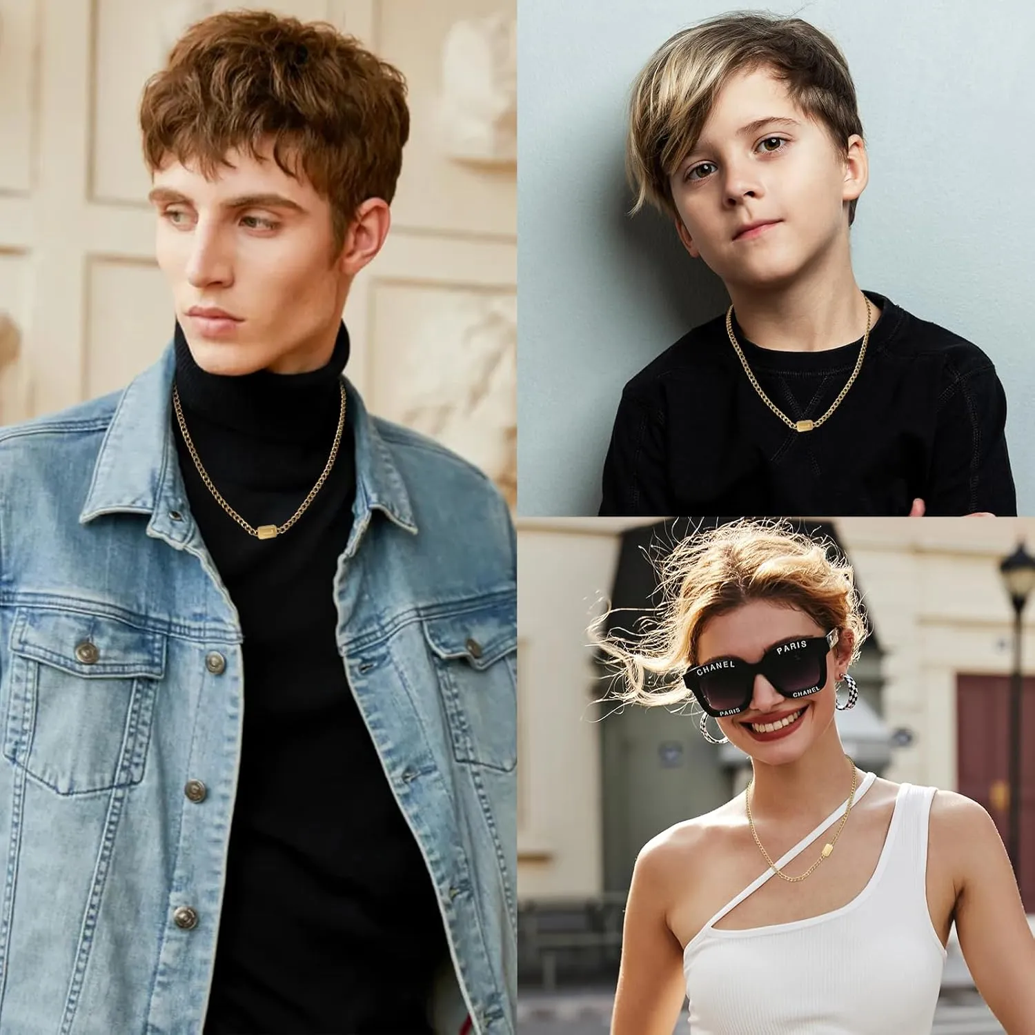 VNOX Silver/Gold/Black Initial Necklace for Men - A-Z Letter Necklaces Cuban Link Chain Pendant Neckless for Mens Womens Valentines Day Christmas Birthday Jewelry Gift