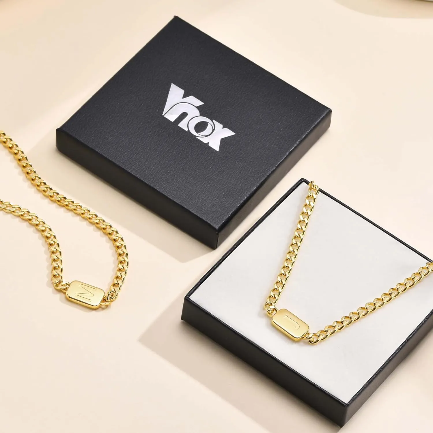 VNOX Silver/Gold/Black Initial Necklace for Men - A-Z Letter Necklaces Cuban Link Chain Pendant Neckless for Mens Womens Valentines Day Christmas Birthday Jewelry Gift