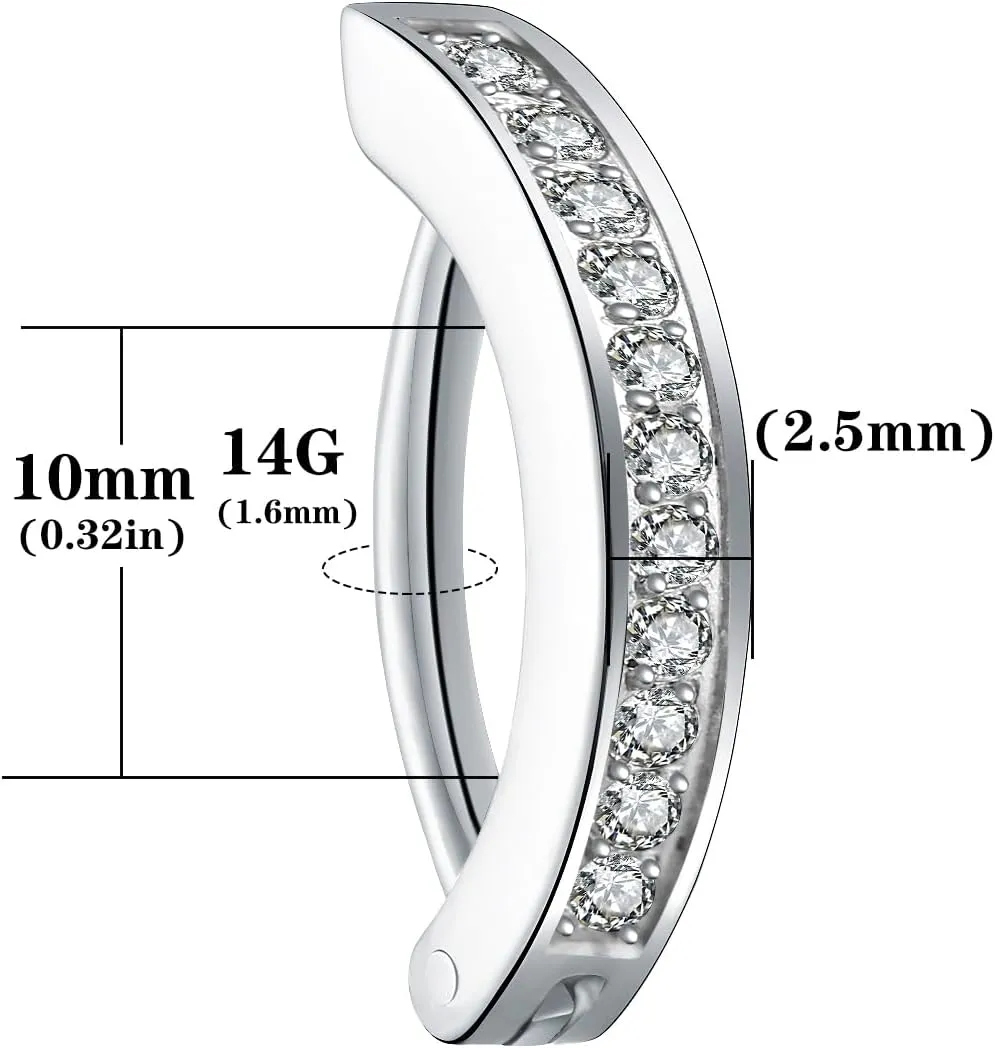 VOJO 14G G23 Titanium Clicker Belly Button Ring,10/12mm Reverse Curved Hoop Navel Barbell Piercing Jewelry