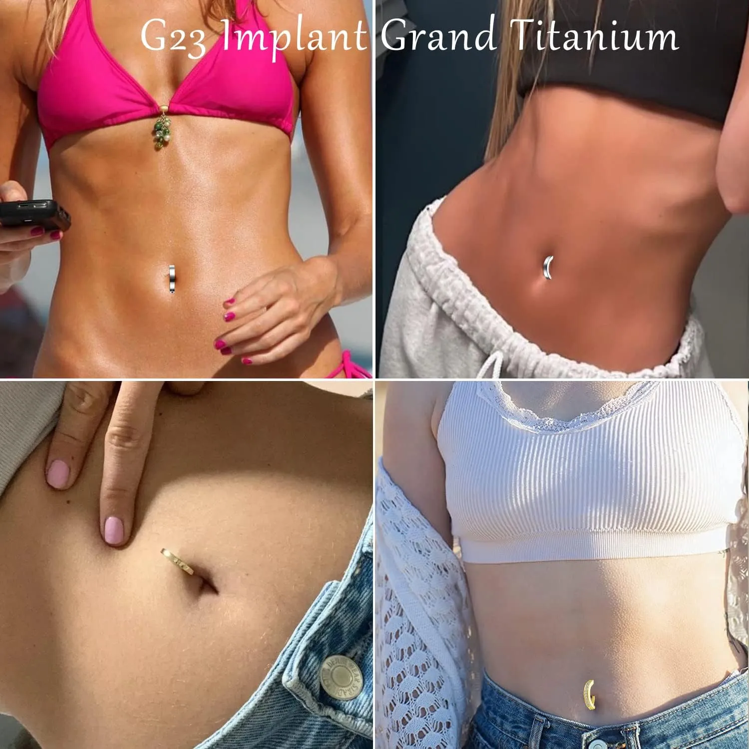 VOJO 14G G23 Titanium Clicker Belly Button Ring,10/12mm Reverse Curved Hoop Navel Barbell Piercing Jewelry