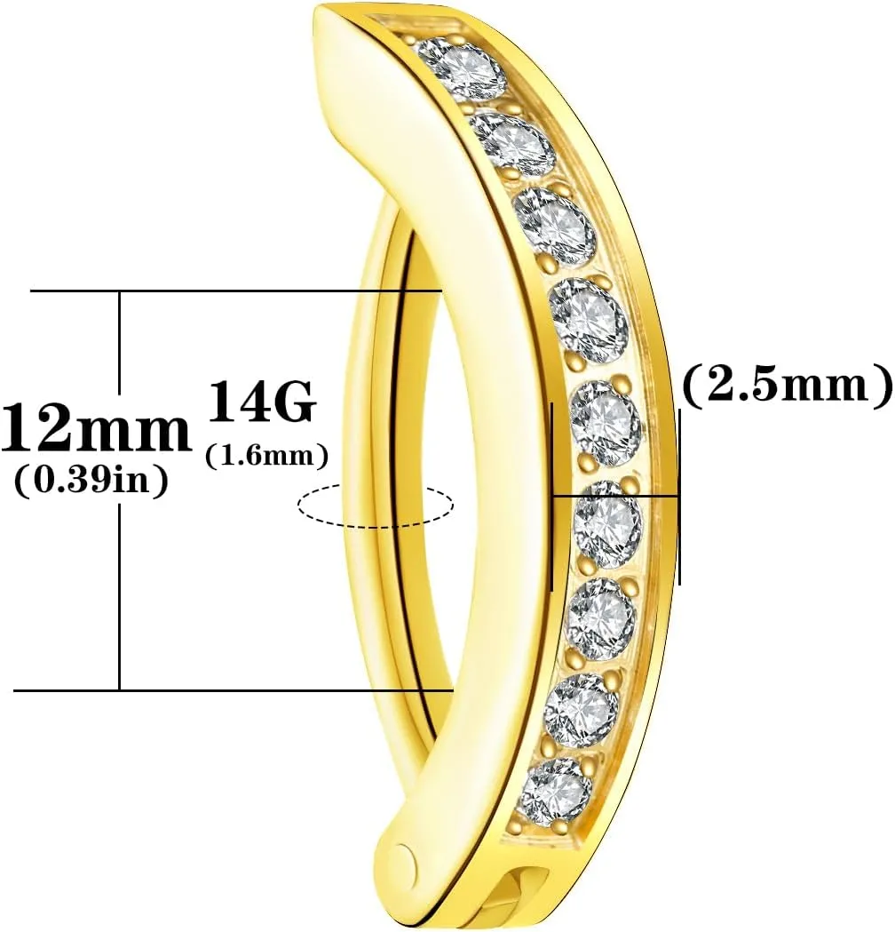 VOJO 14G G23 Titanium Clicker Belly Button Ring,10/12mm Reverse Curved Hoop Navel Barbell Piercing Jewelry