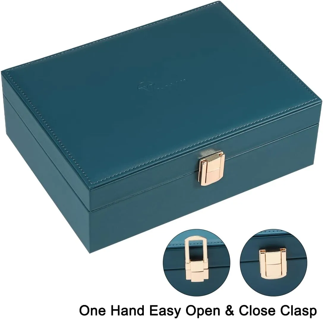 Voova Jewelry Box Organizer for Women Girls, 2 Layer Large Men Jewelry Storage Case, PU Leather Display Jewellery Holder with Removable Tray for Necklace Earrings Rings Bracelets, Indigo