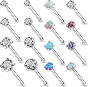 Vsnnsns 18G 20G 22G Nose Rings Studs Piercing Jewelry for Women 316L Surgical Stainless Steel L Shaped Corkscrew Straight Opal Diamond CZ Nose Rings Studs Nostril Piercing Jewelry For Women Men Silver