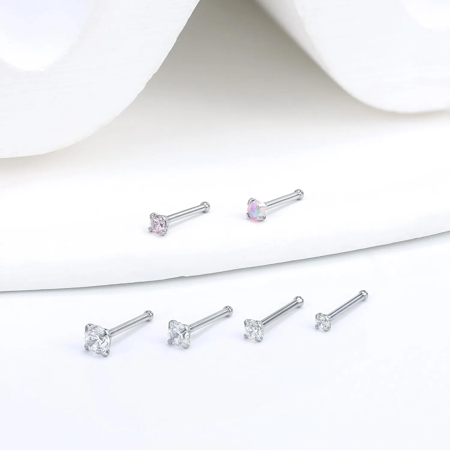 Vsnnsns 18G 20G 22G Nose Rings Studs Piercing Jewelry for Women 316L Surgical Stainless Steel L Shaped Corkscrew Straight Opal Diamond CZ Nose Rings Studs Nostril Piercing Jewelry For Women Men Silver