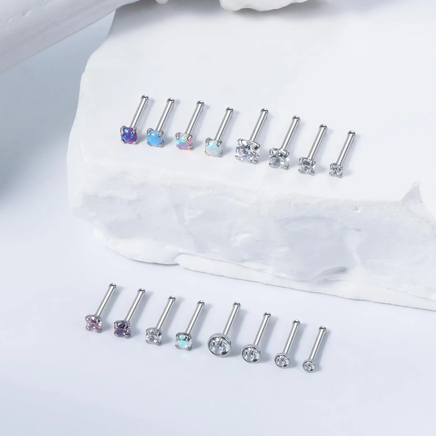 Vsnnsns 18G 20G 22G Nose Rings Studs Piercing Jewelry for Women 316L Surgical Stainless Steel L Shaped Corkscrew Straight Opal Diamond CZ Nose Rings Studs Nostril Piercing Jewelry For Women Men Silver
