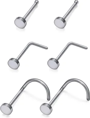 Vsnnsns 18G 20G Nose Rings Studs for Women G23 Titanium Nose Piercing L Shaped Nose Rings Corkscrew Bone Nose Ring Studs Piercings Jewelry for Women Men Diamond CZ Flat Top 2mm 6pcs