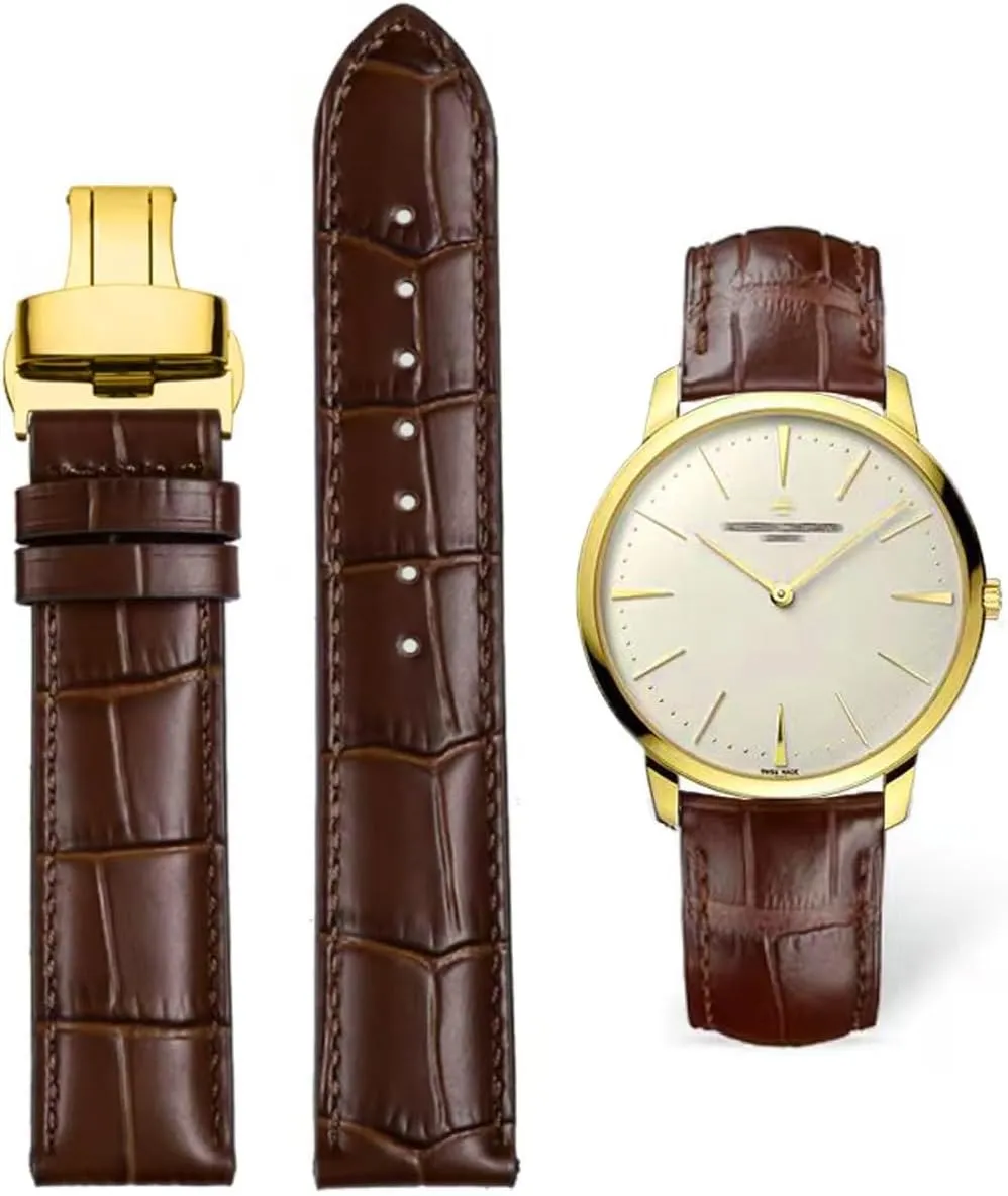 Watch Bands Genuine Leather Embossed Alligator Grain Calfskin Deployment Buckle Replacement Strap for Women Men Bracelet Men's and Women's Watch Straps 14mm to 24mm