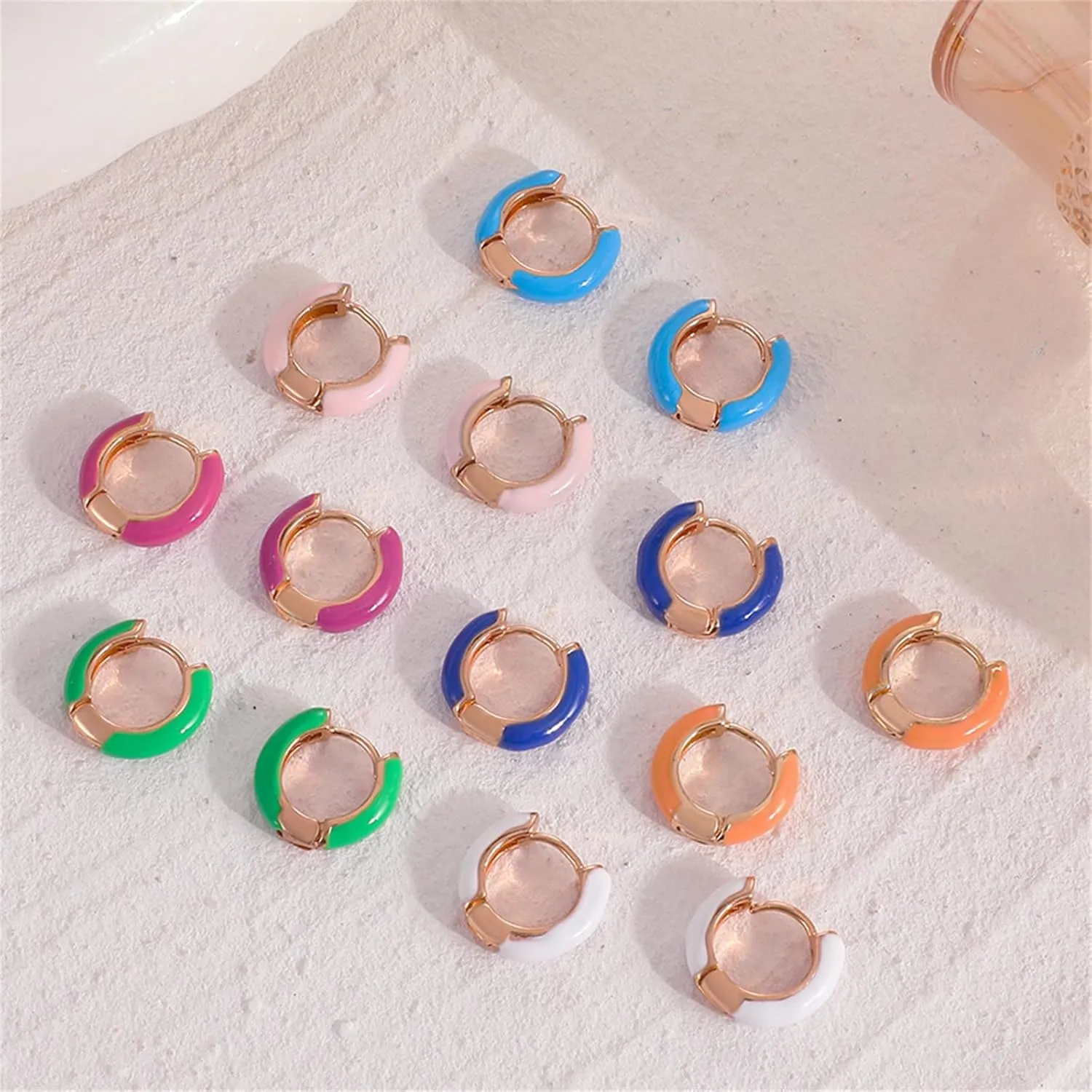 WCRAZYE 14K Gold Plated Small Colored Hoop Earrings for Women Colorful Enamel Huggie Earrings Matte Thick Square Round Small Hoop Earrings Small Hypoallergenic Cute s Trendy Jewelry Gifts