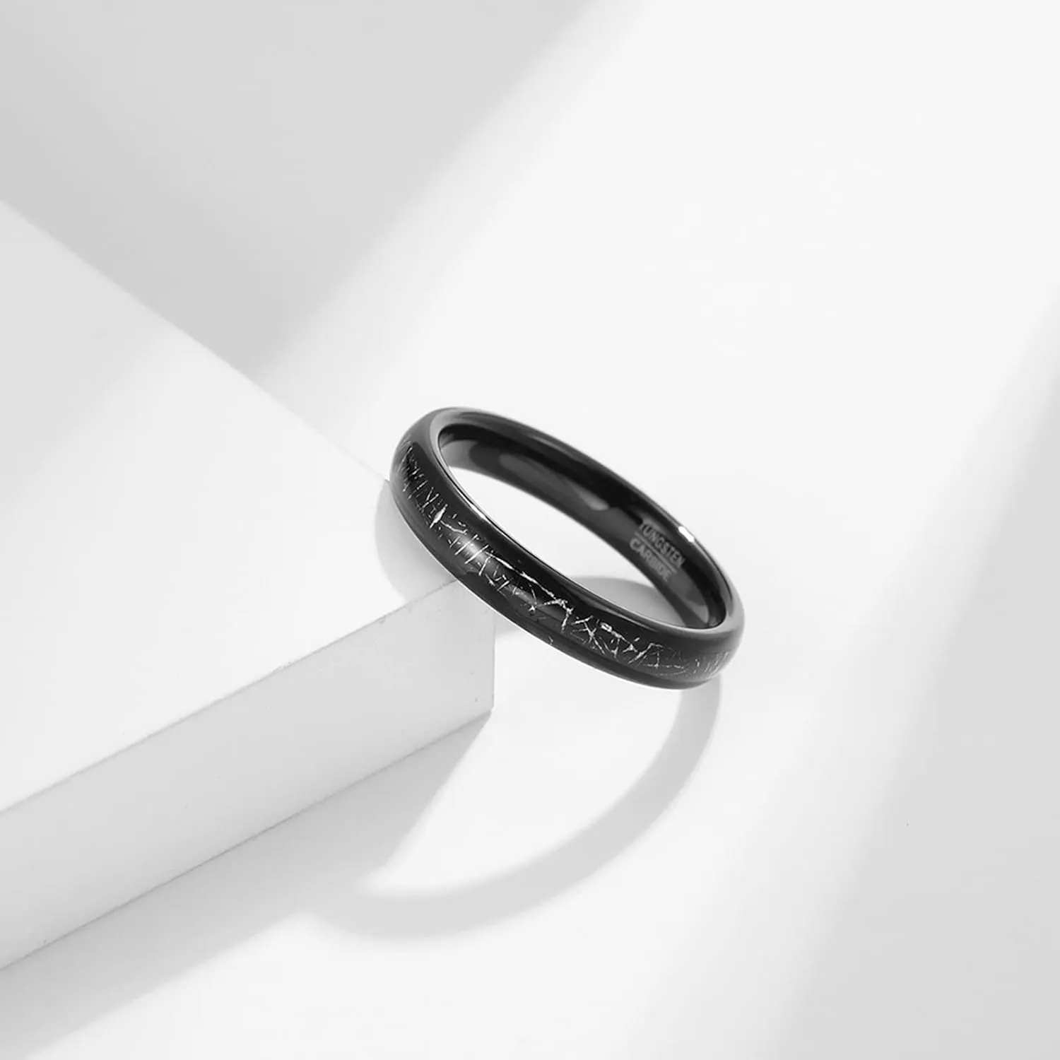 Wedding Bands Sets, Tungsten Carbide 4mm Black Ring Inlay Metal, Personalized