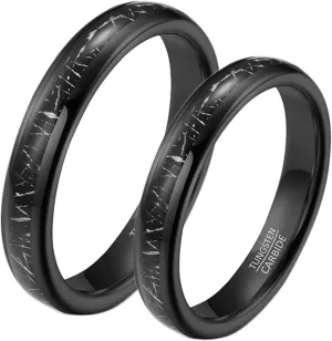 Wedding Bands Sets, Tungsten Carbide 4mm Black Ring Inlay Metal, Personalized