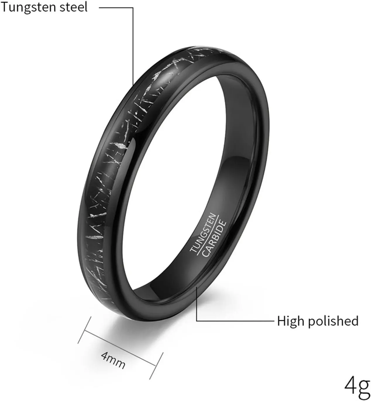 Wedding Bands Sets, Tungsten Carbide 4mm Black Ring Inlay Metal, Personalized