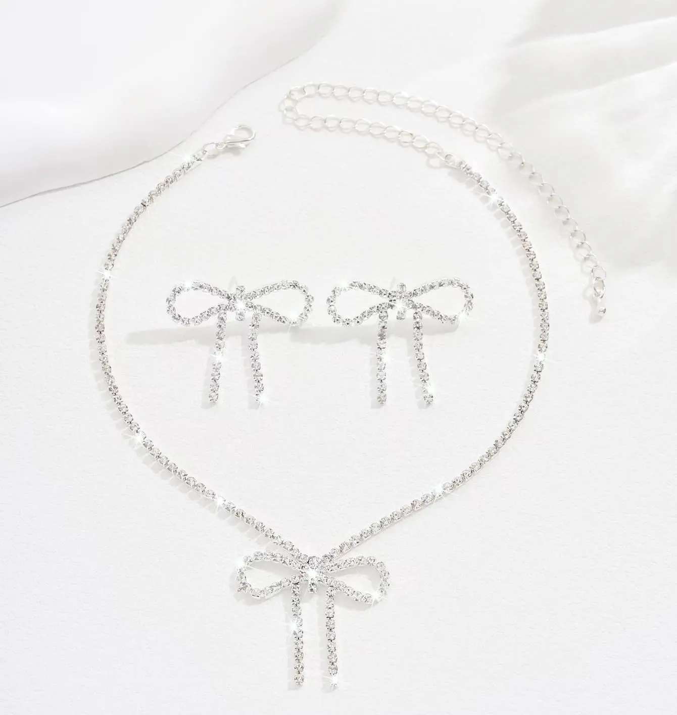 Wedding Jewelry Sets for Brides Bridesmaid Rhinestone Crystal Statement Choker Necklace Earrings Bracelet Set Bridal Wedding Prom Jewelry Accessories for Women