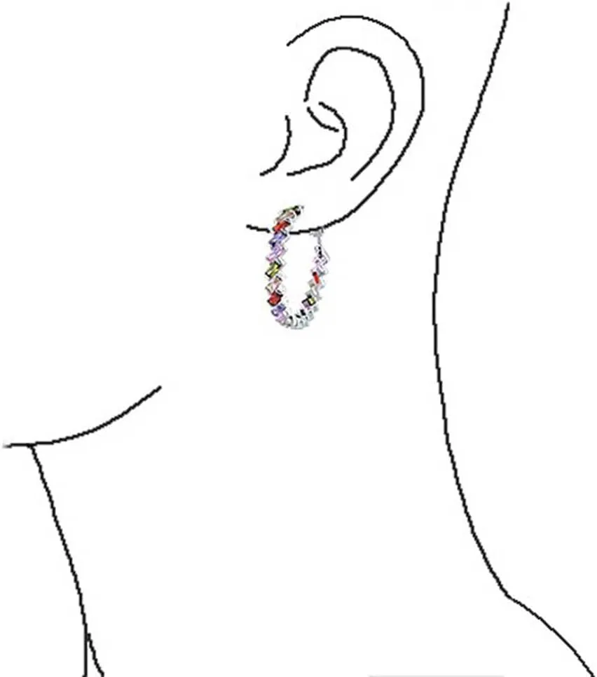 Wedding Modern Bridal Clear Cubic Zirconia Multi Color AAA CZ Baguettes Statement Large Pearl CZ Inside Out Hoop Earrings For Women Rose Yellow Gold Silver Plated Clear Or Multi Color 1.25 Inch