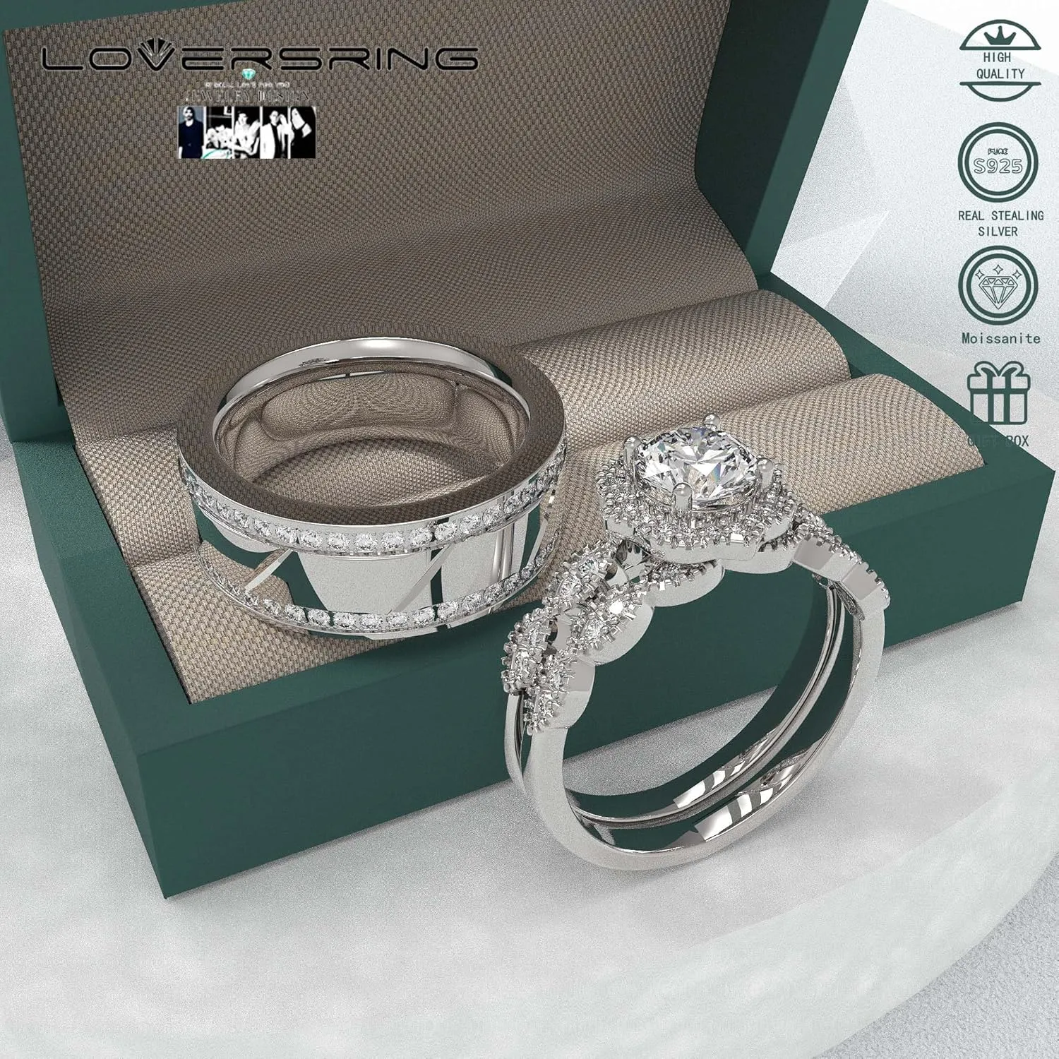 Wedding Ring Sets His And Hers Promise Ring size Wedding Ring Sets His And Hers Couples Women 925 Sterling Silver Round Moissanite Man Titanium Wedding Band