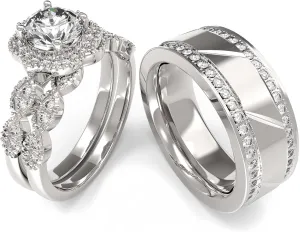 Wedding Ring Sets His And Hers Promise Ring size Wedding Ring Sets His And Hers Couples Women 925 Sterling Silver Round Moissanite Man Titanium Wedding Band