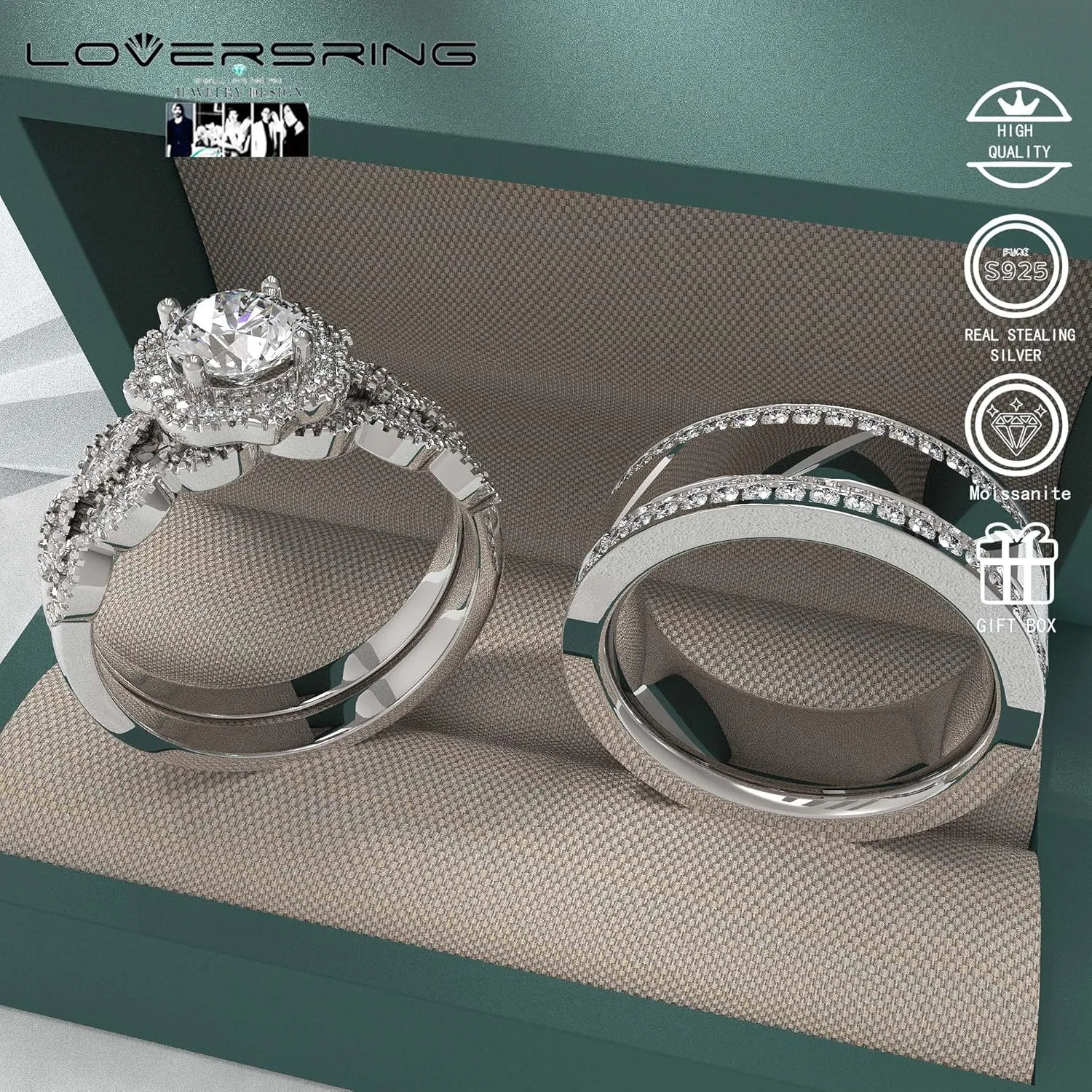 Wedding Ring Sets His And Hers Promise Ring size Wedding Ring Sets His And Hers Couples Women 925 Sterling Silver Round Moissanite Man Titanium Wedding Band